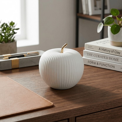 Modern Minimalist White Ceramic Apple Ornament
