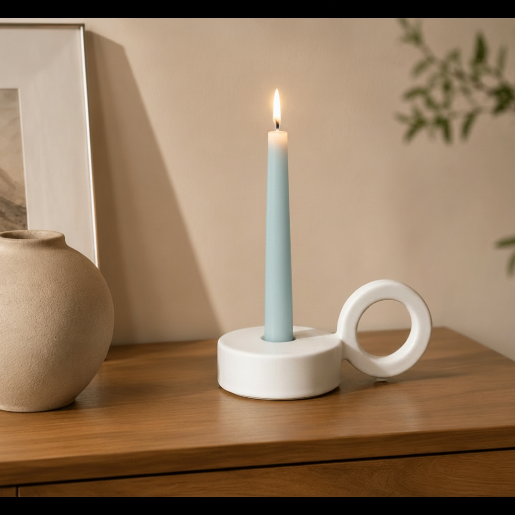 Modern Minimalist White Ceramic Candlestick Ornament