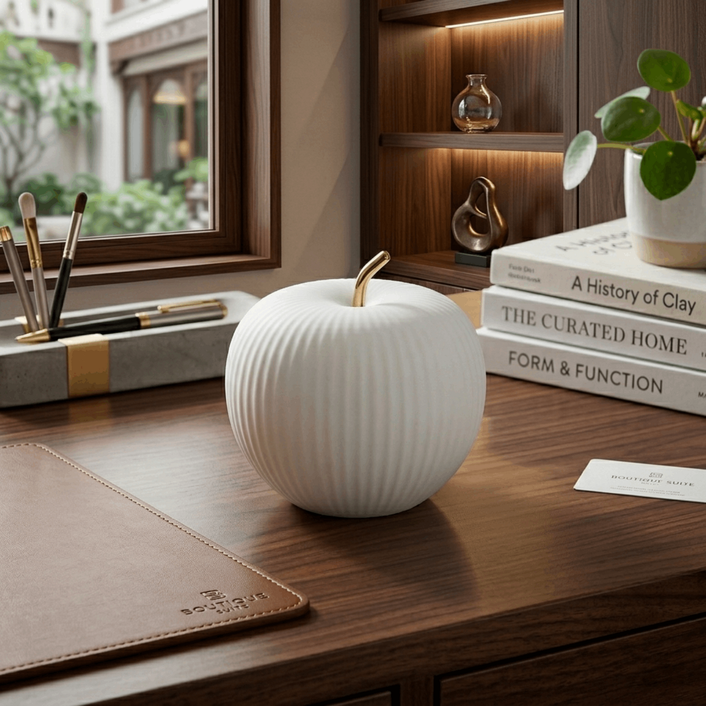 Modern Minimalist White Ceramic Apple Ornament