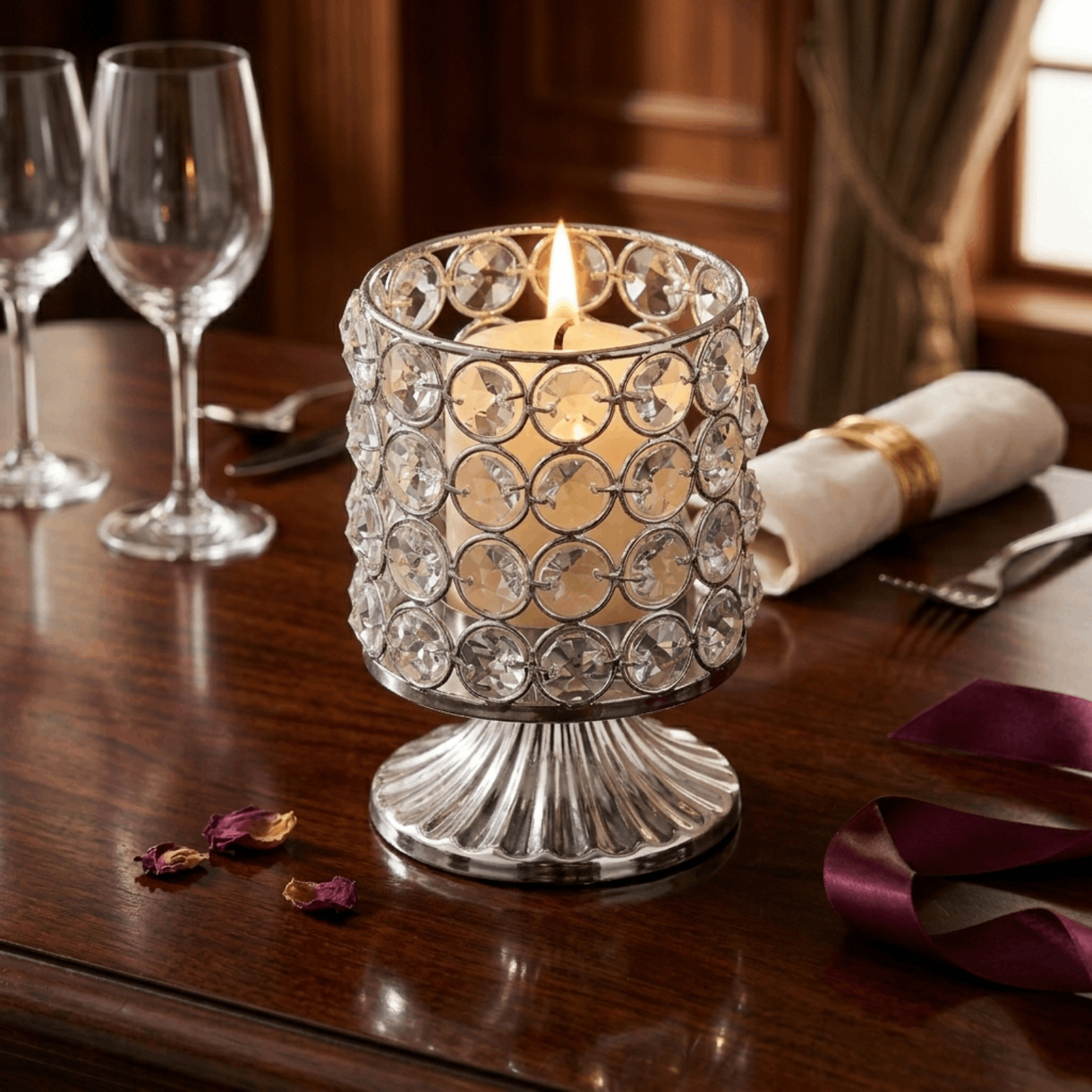 Modern European Silver Crystal Candlestick (Extra Small) Material